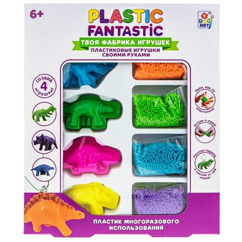 Набор для лепки детский 1TOY ART Plastic Fantastic Динозавры Т20216, 4 цвета по 25 г 322 г товары для творчества 1toy набор plastic fantastic насекомые