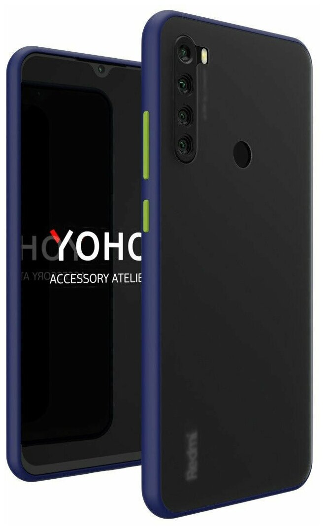 YOHO Чехол защитный - противоударный, матовый, для телефона Xiaomi Mi Note 10. Синий - салатовый YCHPMXMN10SS