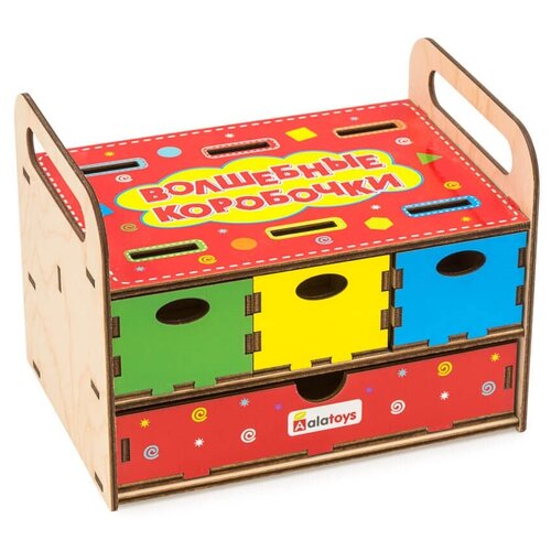 Развивающая игрушка Alatoys Волшебные коробочки ВШ02, 80 дет., красный/голубой/зеленый/желтый развивающая игрушка alatoys пудель шн09 красный голубой желтый