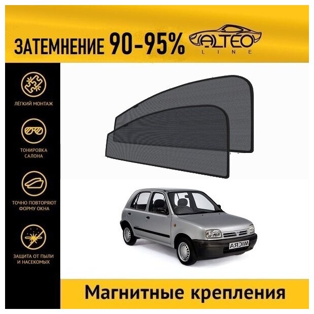 Каркасные автошторки ALTEO PREMIUM на Nissan Micra 2 (K11) (1992-2000) хэтчбек 5d на передние двери на магнитах с затемнением 90-95%