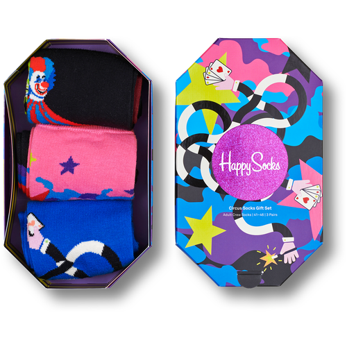 фото Носки happy socks унисекс носки happy socks 3-pack circus socks gift set xcir08, 3 пары, размер 36-40, синий, мультиколор, черный, розовый