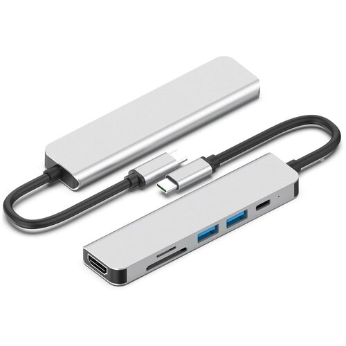 Концентратор USB Type-C VCOM Telecom CU4371 2 х USB 3.0 USB Type-C SD HDMI серебристый