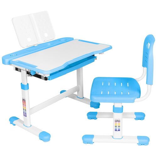 Комплект Anatomica Vitera парта + стул + выдвижной ящик + подставка белый/голубой
