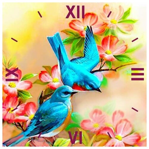 фото Алмазная мозаика райские птички - алмазные часы, color kit 30x30 см.