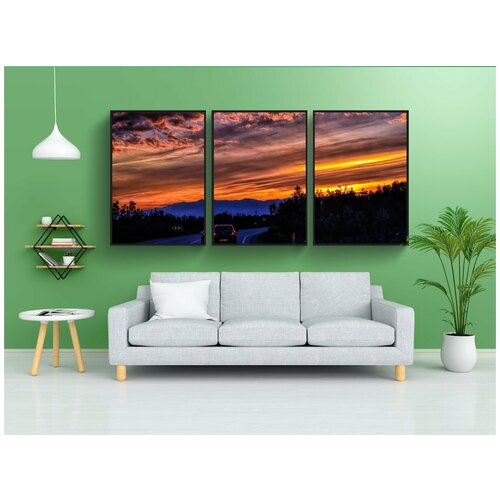 фото Набор модулных постеров для интерьера "линия горизонта, обратный свет, силуэт" 60x90 см. в тубусе, без рамки lotsprints