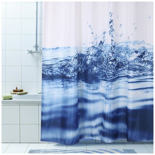 Штора для ванной LaVita Капли 180х200 см текстиль бело-голубая