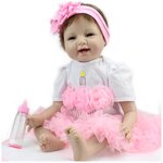 Reborn Kaydora Кукла Реборн мягконабивная (Reborn Cloth Body Doll 22 inch) Девочка в пышном розовом платье (56 см) - изображение