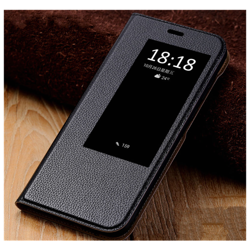 Чехол-книжка MyPads для Huawei Mate 20X цвет черный кожаный с окошком для входящих вызовов