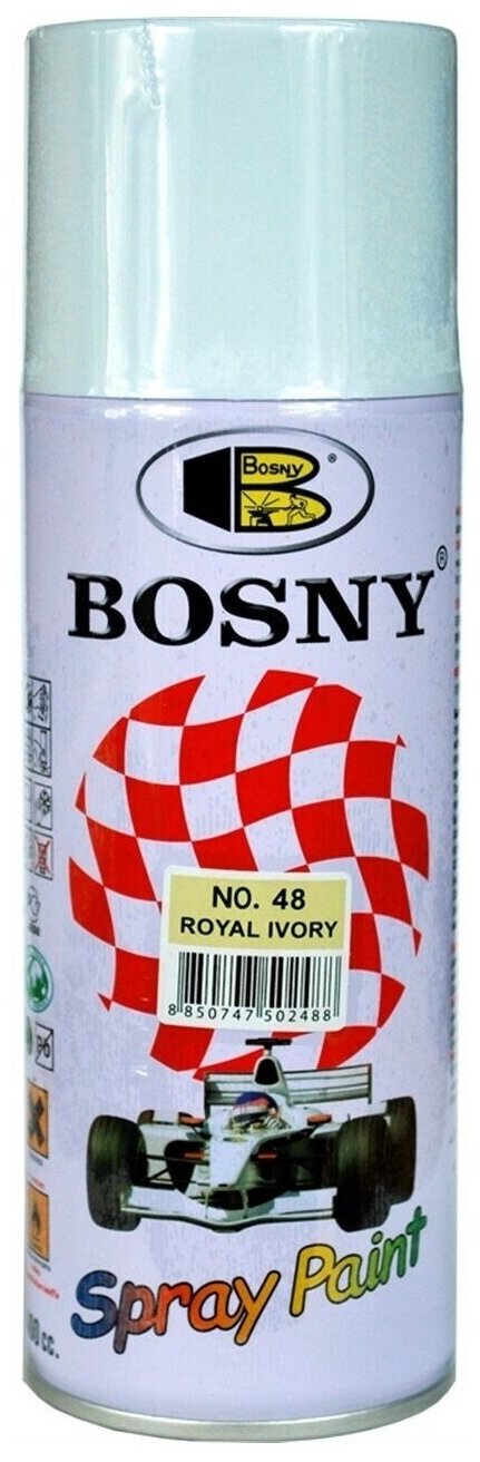 Аэрозольная краска акриловая универсальная, слоновая кость, Bosny, 520 мл / Краска в баллончике RAL 1014, № 48 (BOSNY NO. 48) / Акриловая краска по металлу