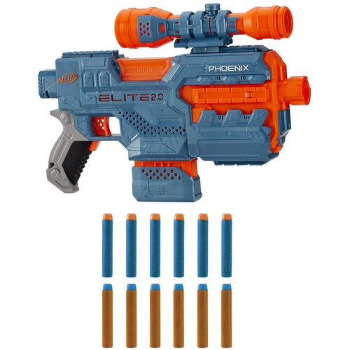 Бластер Nerf Elite 2.0 Phoenix CS-6, E9961, голубой/оранжевый бластер nerf аккустрайк альфахок b7784 78 см оранжевый