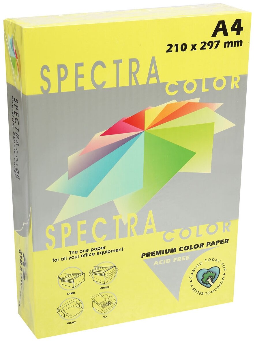 Бумага цветная А4, 80г/кв.м., 500л, неон, желтый Spectra Color 363