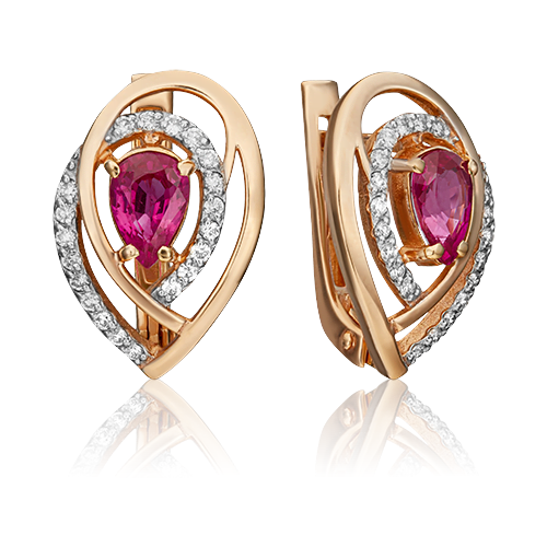 PLATINA jewelry Серьги из красного золота с рубином и бриллиантом 02-0100-00-107-1110-30