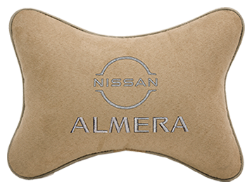 Автомобильная подушка на подголовник алькантара Beige с логотипом автомобиля NISSAN Almera (new)