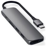 USB-C адаптер Satechi Type-C Slim Multiport Adapter V2. Интерфейс USB-C. Порты: USB-C Power Delivery (PD), 2хUSB 3.0, 4K HDMI, micro/SD. Цвет серый космос. - изображение