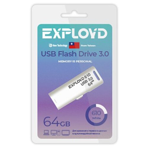 USB Flash Drive 64GB Exployd 610 EX-64GB-610-White usb flash drive 32gb exployd 610 ex 32gb 610 blue