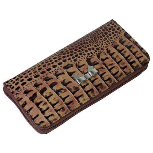 Кошелек женский, кроко CRO-S-40-300, натуральная кожа, цвет темно-коричневый
