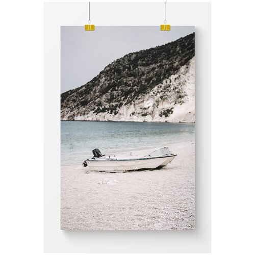 фото Постер на стену для интерьера postermarkt лодка на печаном берегу, размер 60х90 см, постеры картины для интерьера в тубусе