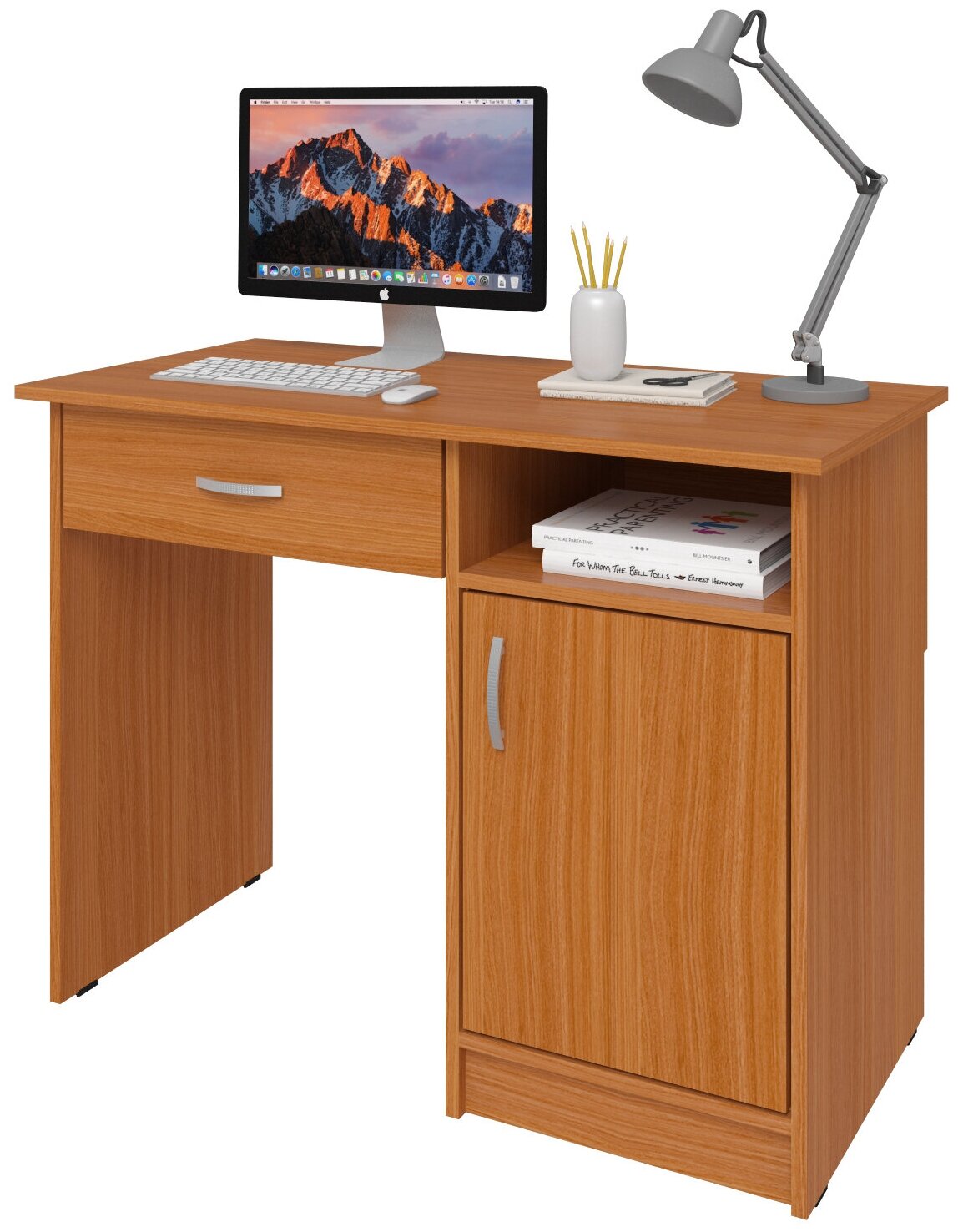 Письменный стол СитиМебель-6/8, с тумбой и дополнительным ящиком под столешницей, ШхГхВ: 100х50х75 см, цвет: вишня оксфорд