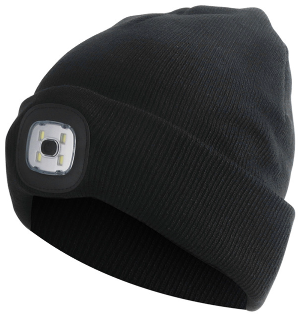 LED фонарь вязаная шапка 2 в 1 MyPads A154423 отстегивающейся встроенный фонарь с USB зарядкой безразмерная черная