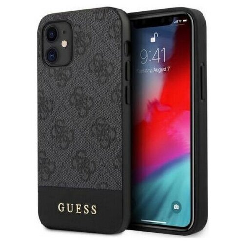 фото Чехол cg mobile guess 4g pu stripe metal logo hard для iphone 12 mini, цвет серый (guhcp12sg4glgr)