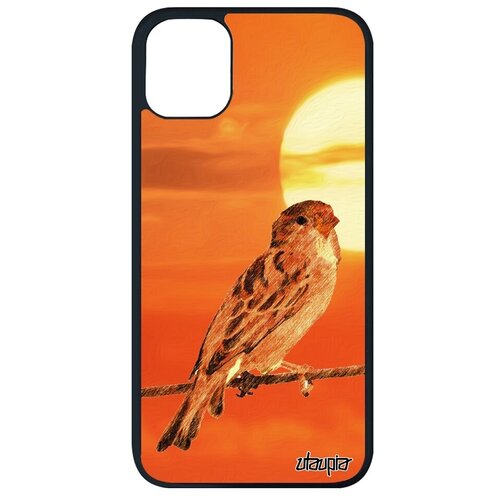 фото Качественный чехол для смартфона // apple iphone 11 pro max // "воробей" воробьишка дизайн, utaupia, оранжевый