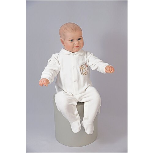 фото Комбинезон из велюра для новорожденного малыша слип с закрытыми ножками белый размер 56 flexi beby kids