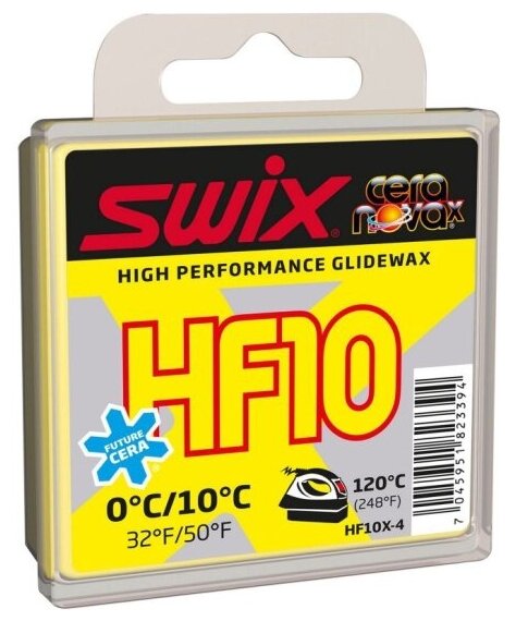 Высокофторовый парафин Swix HF10X Yellow, желтый, 40 г +10°… 0°С