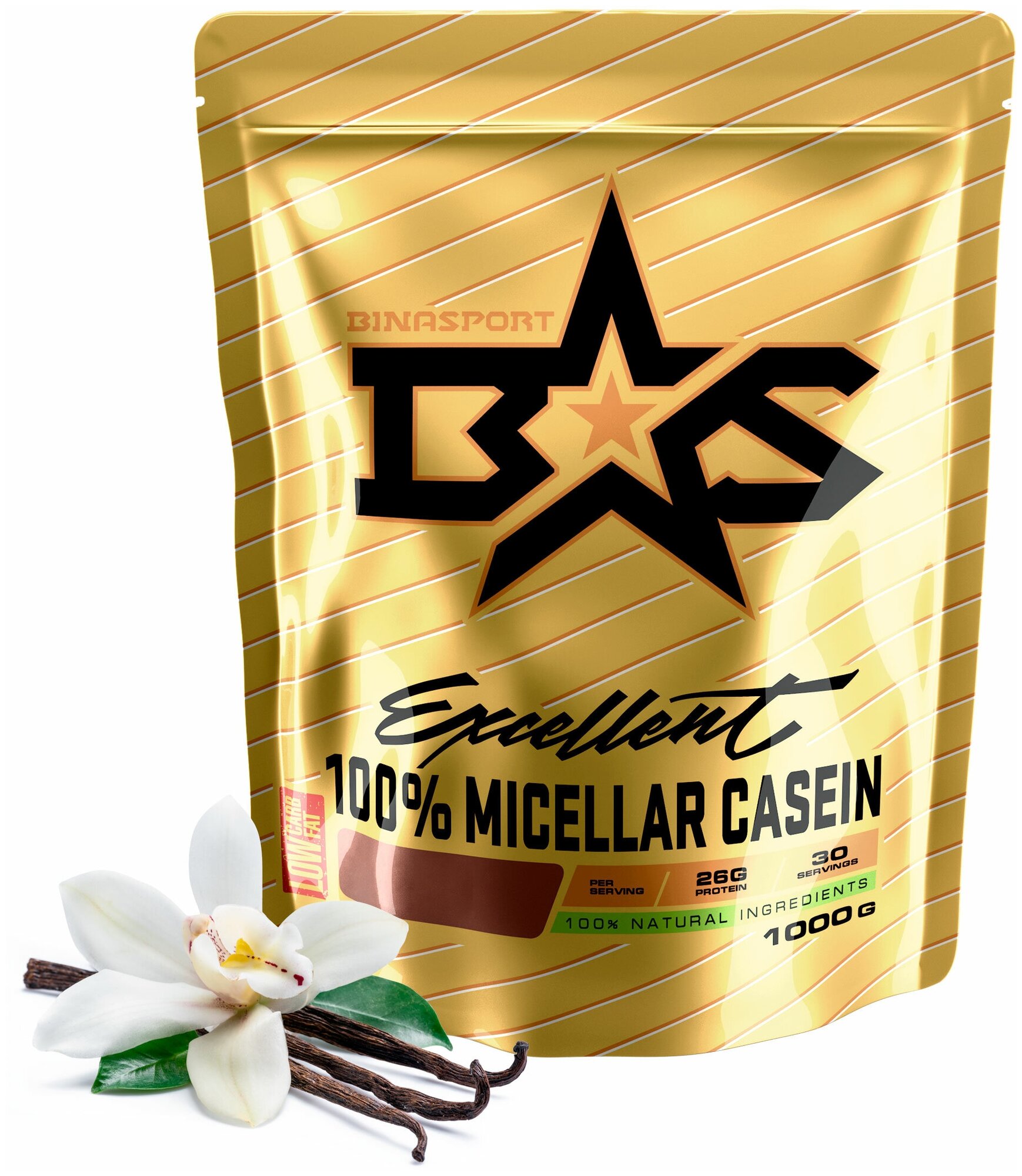 Мицеллярный казеин Binasport "100% Miccellar Casein" 1000 г со вкусом ванили