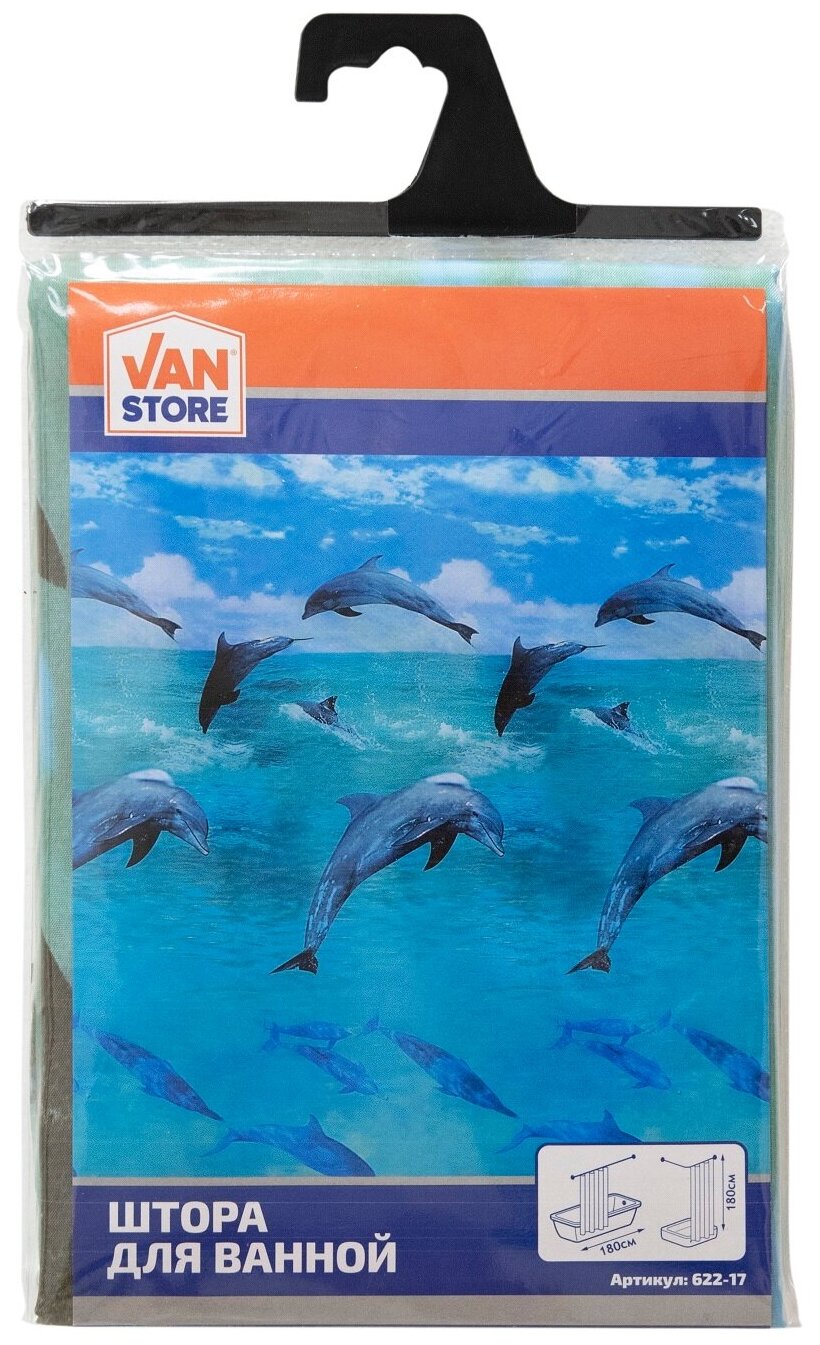 Шторка для ванной Vanstore Ocean 622-17 180х180 см голубая - фотография № 3