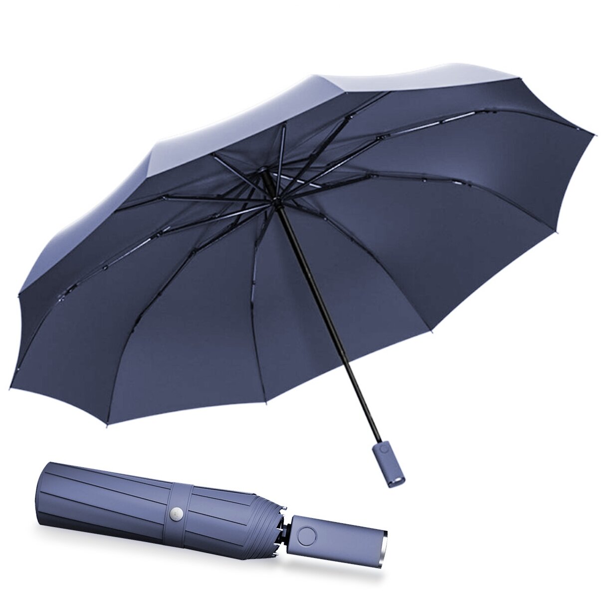 Складной зонт автомат Zuodu Full Automatic Umbrella Led, Синий