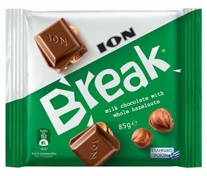 ION Break Брейк шоколад молочный с цельным лесным орехом, 12 шт по 85 г