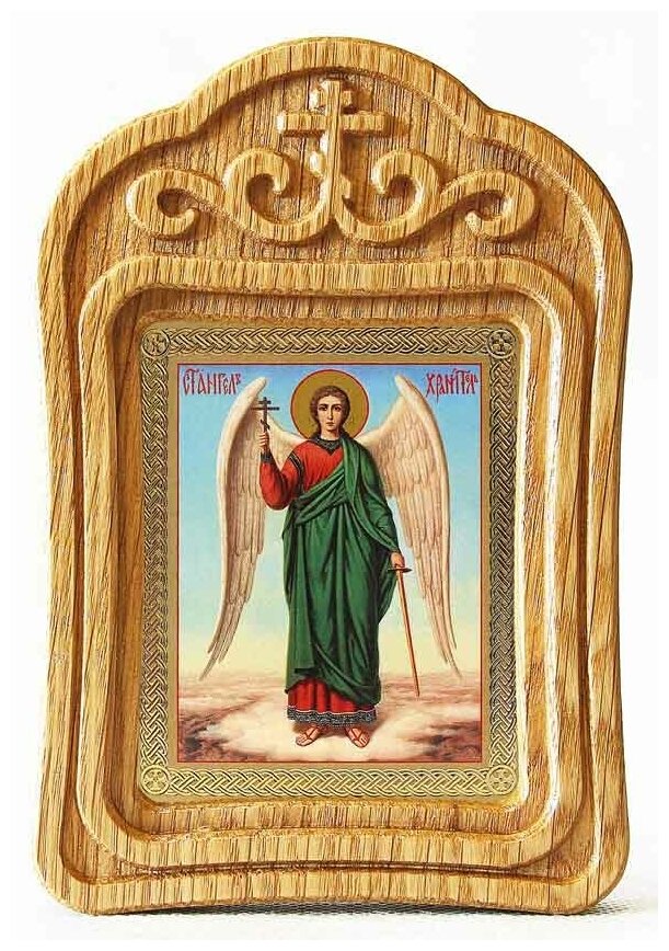 Ангел Хранитель на голубом фоне, икона в резной рамке