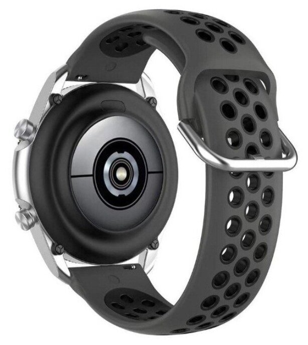 Силиконовый ремешок для часов Sаmsung Galaxy watch/Amazfit Pace/Stratos 1/2/2s/GTR 47 мм/Sport Watch 22 мм темно серый черным.