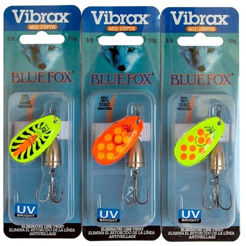 Набор вращающихся блёсен Blue Fox Super Vibrax UV (4YO-4GOY-4FT) VKG