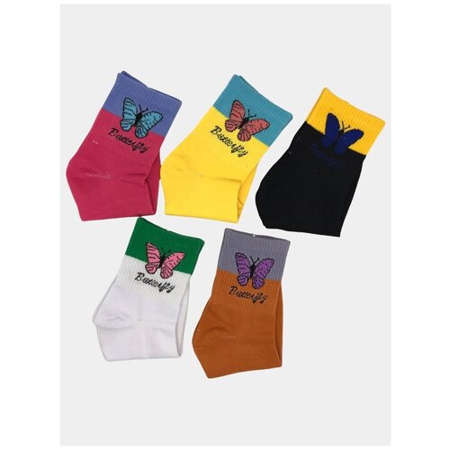 фото Мини цветные носки женские "бабочка" 5 пар, размер 36-38 лариса&береза