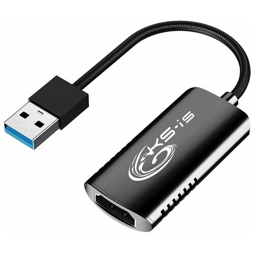 Адаптер видеозахвата HDMI - USB 3.0 1080P с охлаждением, нейлоновым кабелем и LED индикатором , KS-is адаптер видеозахвата hdmi usb 2 0 1080p ks is