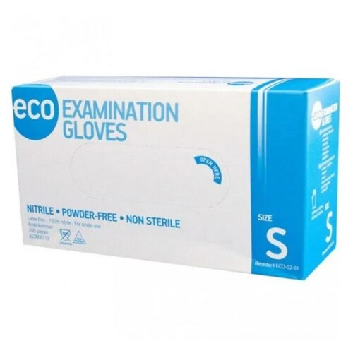 Перчатки нитриловые ECO Examination gloves, размер S, 100 пар, 200 штук, голубые