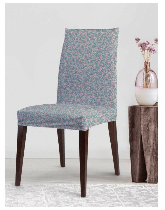 Декоративный велюровый чехол на стул со спинкой Маленькие розовые цветы