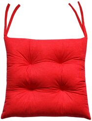Подушка декоративная на стул MATEX VELOURS ярко-красный с завязками, чехол не съемный, ткань велюр, 42 см х 42 см х 13 см