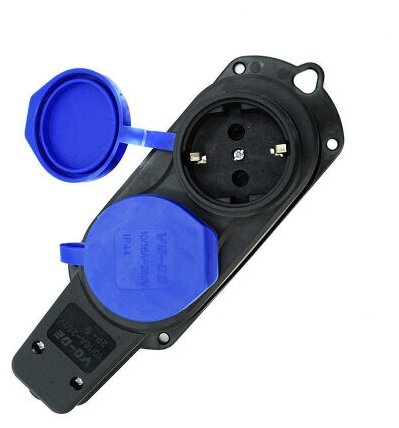 фото Колодка каучуковая с защитными крышками, на 2 розетки, c заземлением, 16А/250В/IP44