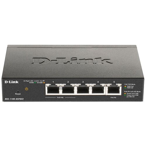 коммутатор d link dgs 1210 52mpp e2a proj l2 smart switch with 48 10 100 1000base t ports and 4 1000base x sfp ports 48 poe ports 802 3af 802 3at 30 w poe budget 740 w 16k mac address 802 3x flow control dgs 1210 52mpp e2a Коммутатор (switch) D-link DGS-1100-05PDV2/A1A, L2