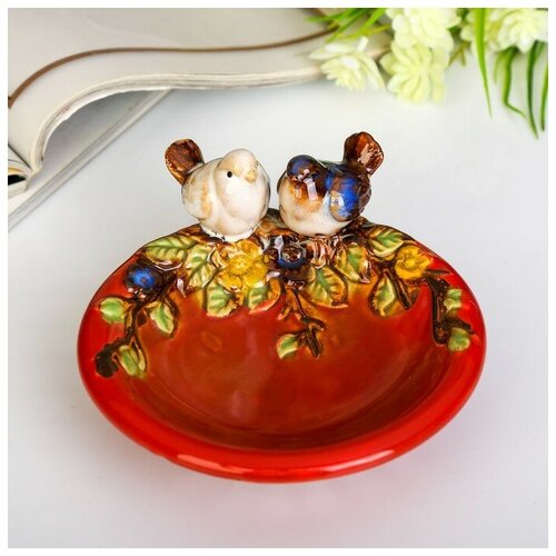 фото Сувенир керамика подставка "птички на тарелочке" 7х13.5х14.5 см сима-ленд