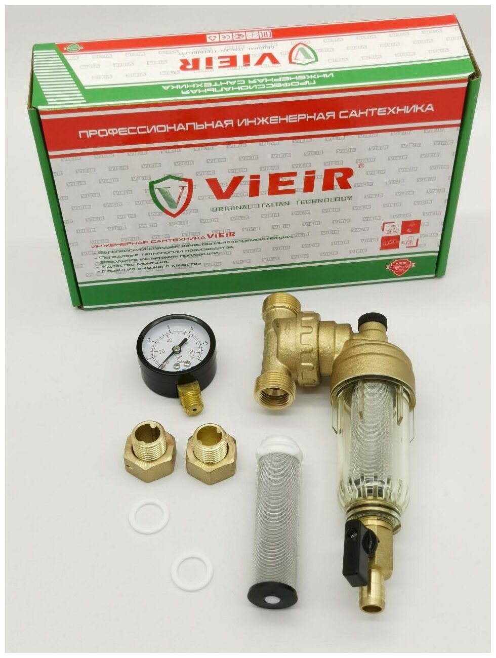 Самопромывной фильтр свободного вращения с манометром 1/2" ViEiR (JC148), для холодной воды
