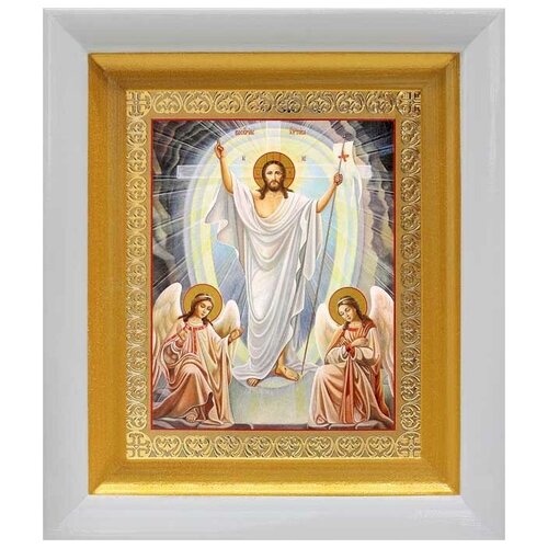 Воскресение Христово, икона в белом киоте 14,5*16,5 см
