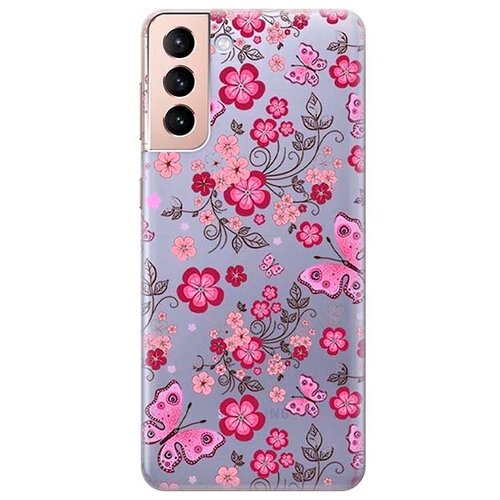 Ультратонкий силиконовый чехол-накладка ClearView 3D для Samsung Galaxy S21+ с принтом Butterflies and Flowers ультратонкий силиконовый чехол накладка clearview 3d для samsung galaxy s21 с принтом butterflies and flowers