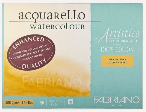 Изображение товара Блок для акварели Fabriano Artistico Traditional White 300г/м. кв 45x61см Фин 10 листов склейка по 4 сторонам