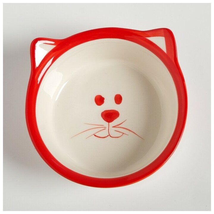 Пижон Миска керамическая "Подмигивающий кот" 150 мл, бело-красная - фотография № 2