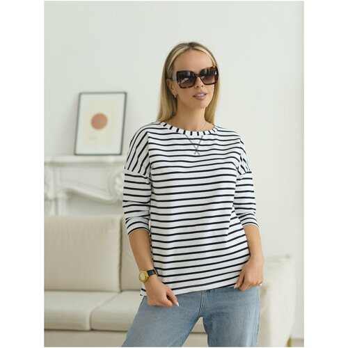 Джемпер Глория Трикотаж, оверсайз, размер 108, черный, белый