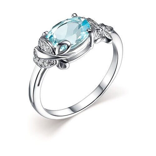 Кольцо с топазом DEWI 9010180585 цвет серебристый/голубой/синий/бирюзовый