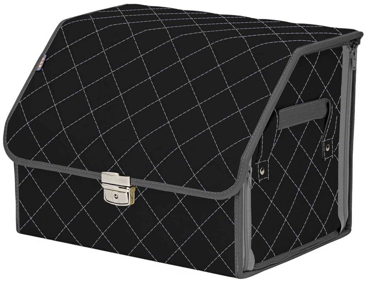 Органайзер-саквояж в багажник "Союз Премиум" (размер M). Цвет: черный с серой прострочкой Ромб.